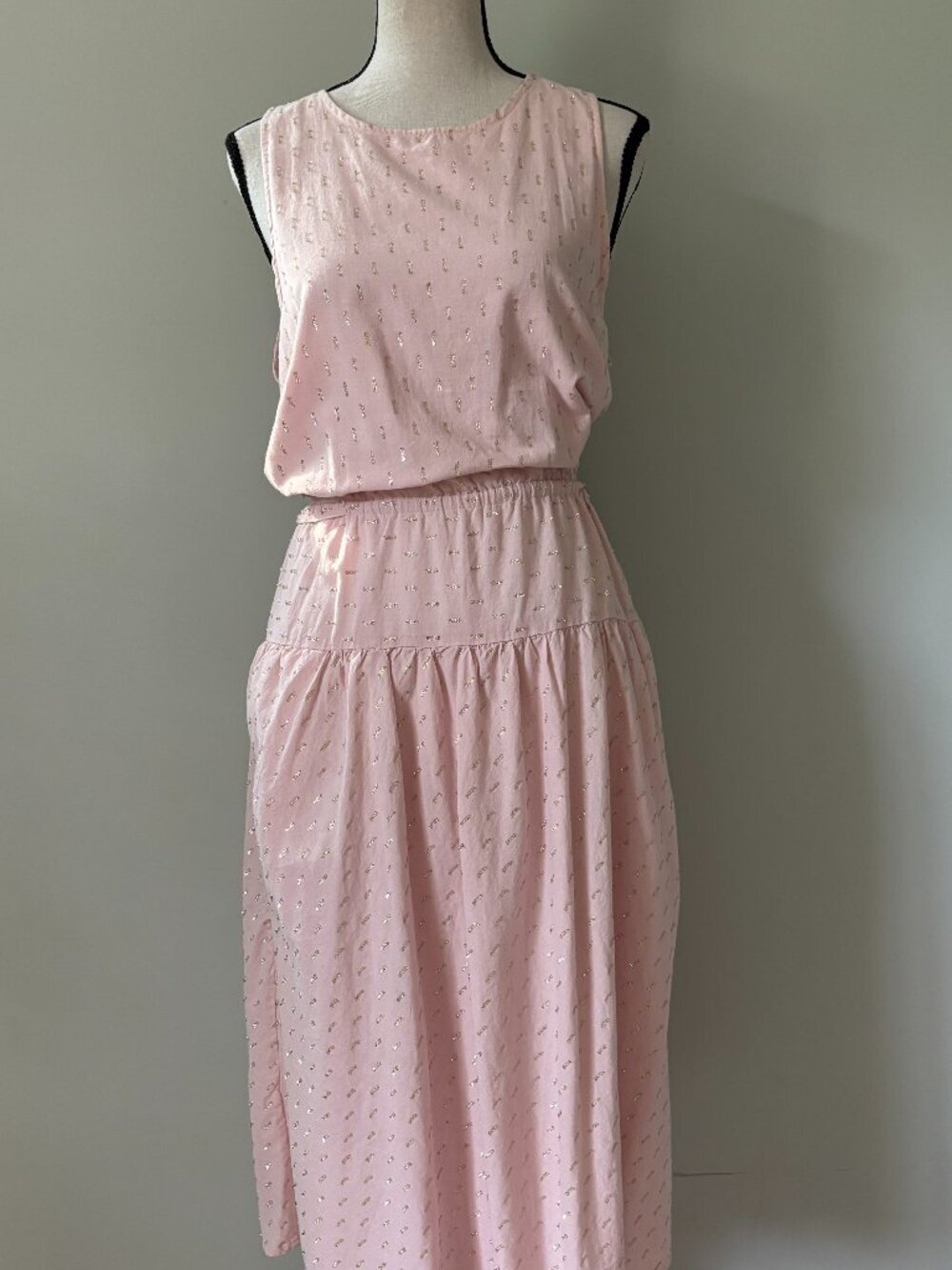 Splendid Collection Blush Metallic Clip Dot Tiered Dress Medium Like New